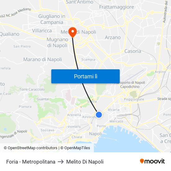 Foria - Metropolitana to Melito Di Napoli map