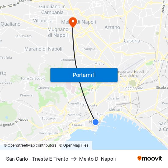 San Carlo - Trieste E Trento to Melito Di Napoli map
