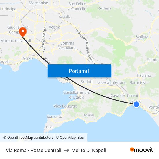 Via Roma - Poste Centrali to Melito Di Napoli map