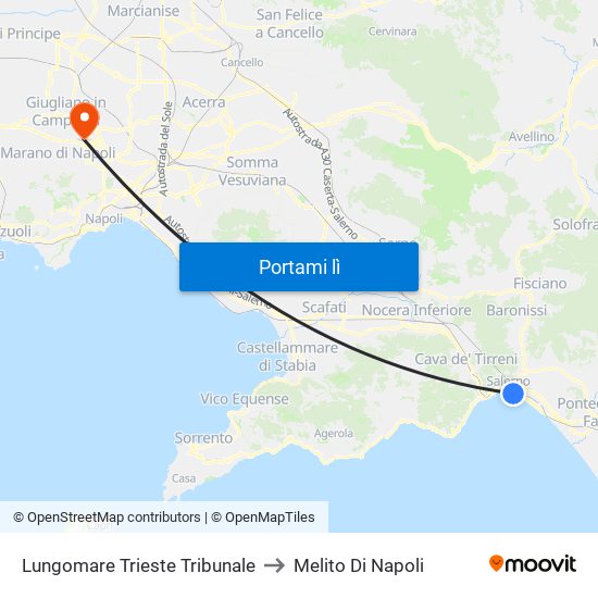 Lungomare Trieste Tribunale to Melito Di Napoli map