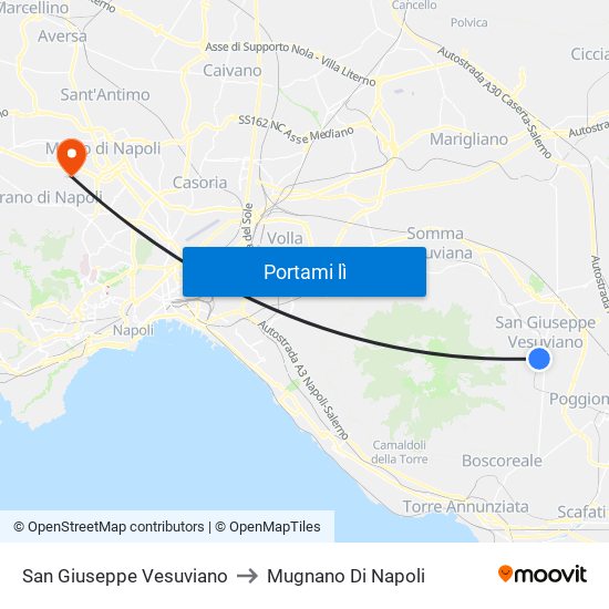 San Giuseppe Vesuviano to Mugnano Di Napoli map