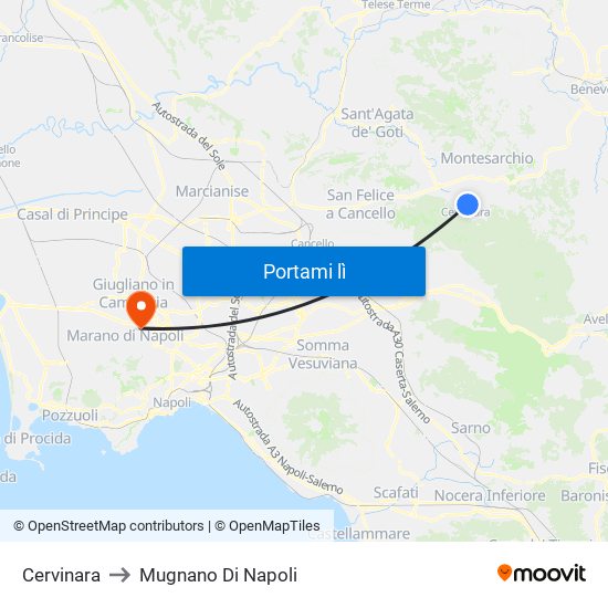 Cervinara to Mugnano Di Napoli map
