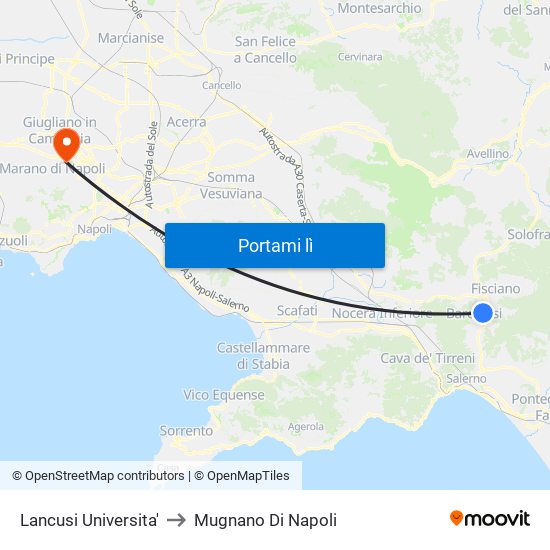 Lancusi Universita' to Mugnano Di Napoli map
