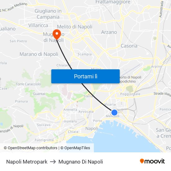 Napoli Metropark to Mugnano Di Napoli map