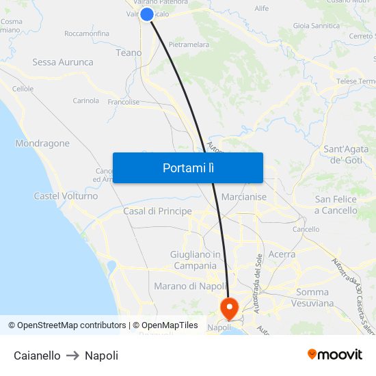 Caianello to Napoli map