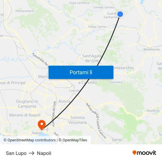 San Lupo to Napoli map