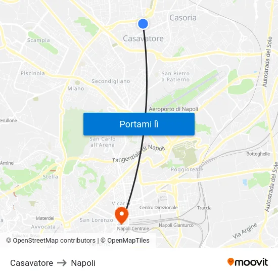 Casavatore to Napoli map
