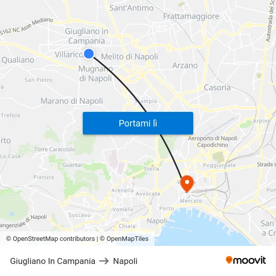Giugliano In Campania to Napoli map