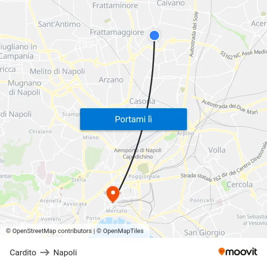 Cardito to Napoli map