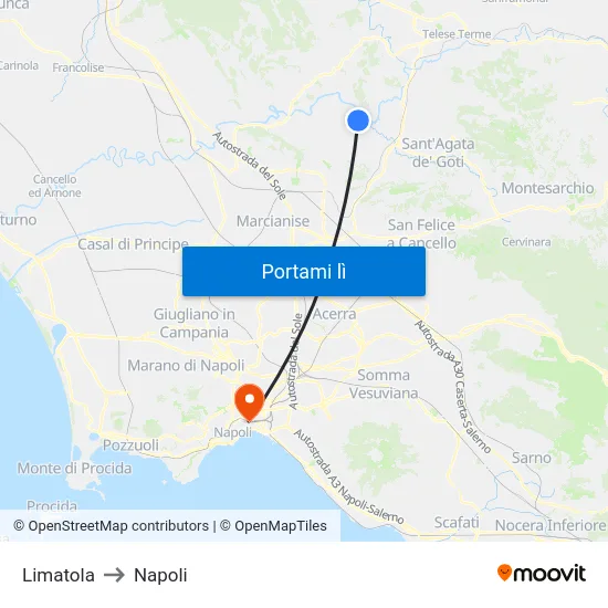 Limatola to Napoli map