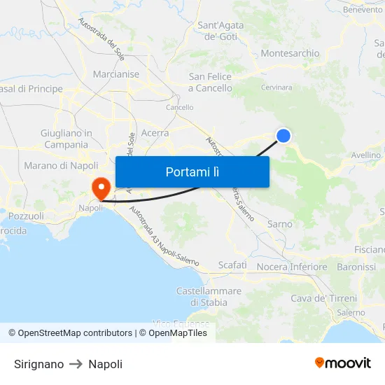 Sirignano to Napoli map