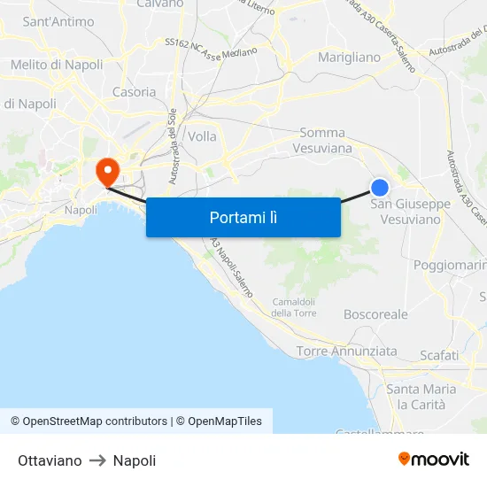 Ottaviano to Napoli map