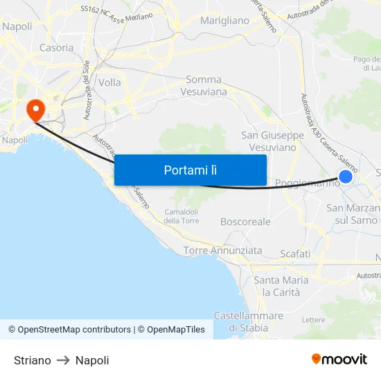 Striano to Napoli map