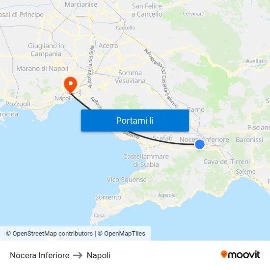 Nocera Inferiore to Napoli map