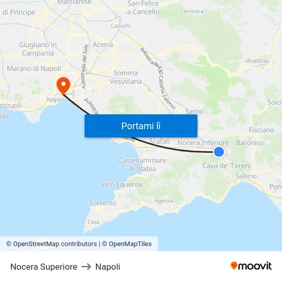 Nocera Superiore to Napoli map