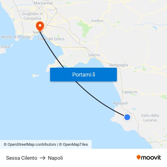 Sessa Cilento to Napoli map