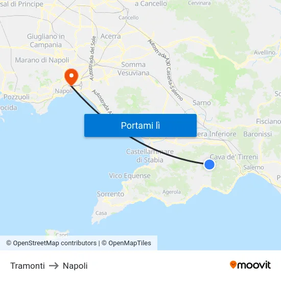 Tramonti to Napoli map