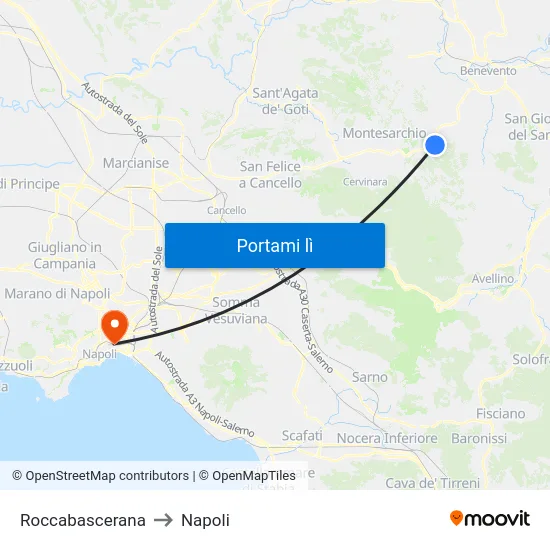 Roccabascerana to Napoli map
