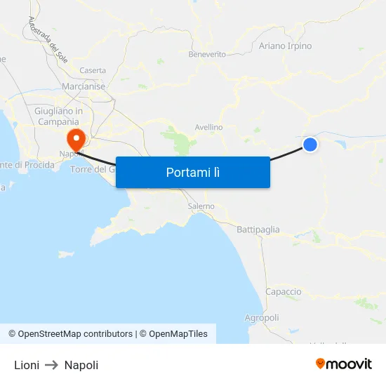 Lioni to Napoli map
