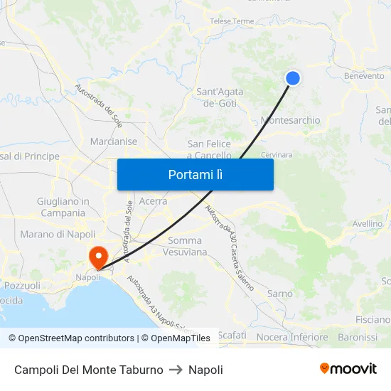 Campoli Del Monte Taburno to Napoli map