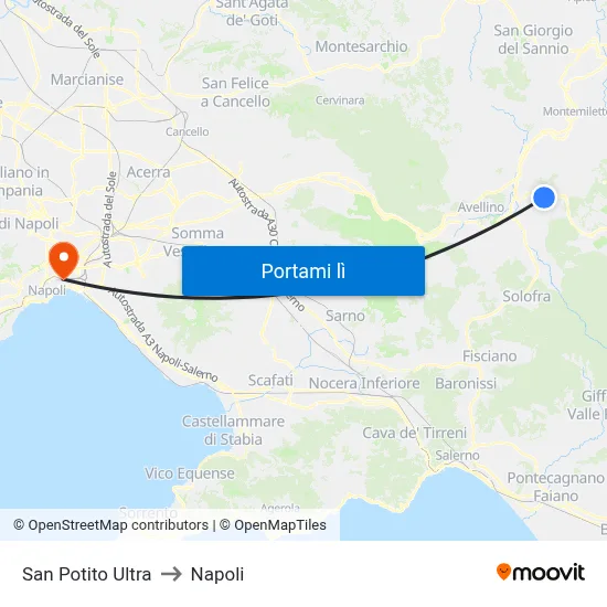 San Potito Ultra to Napoli map