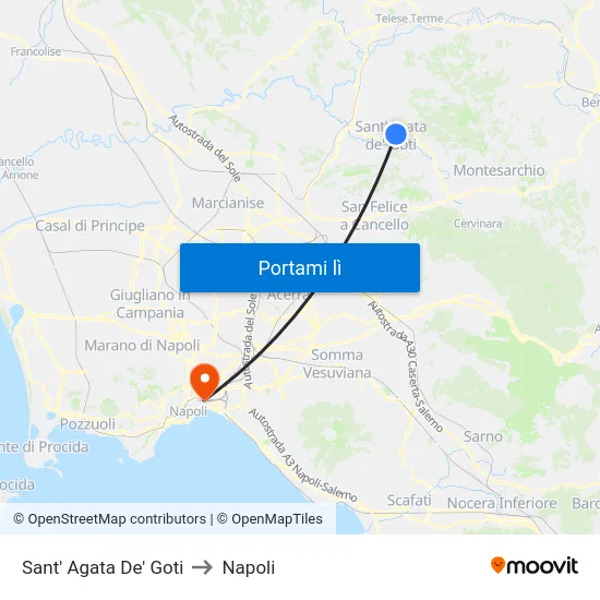 Sant' Agata De' Goti to Napoli map