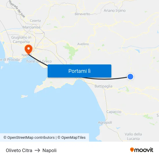 Oliveto Citra to Napoli map