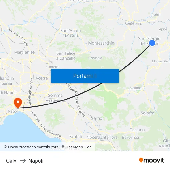 Calvi to Napoli map