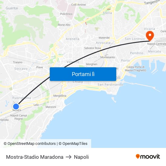 Mostra-Stadio Maradona to Napoli map