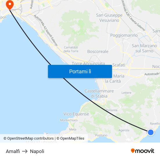 Amalfi to Napoli map