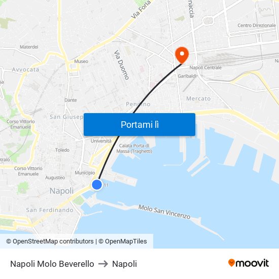 Napoli Molo Beverello to Napoli map