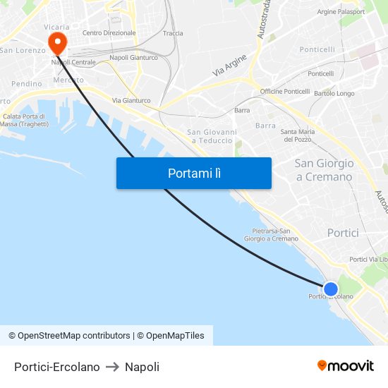 Portici-Ercolano to Napoli map