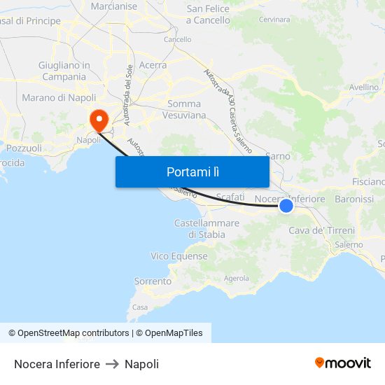 Nocera Inferiore to Napoli map