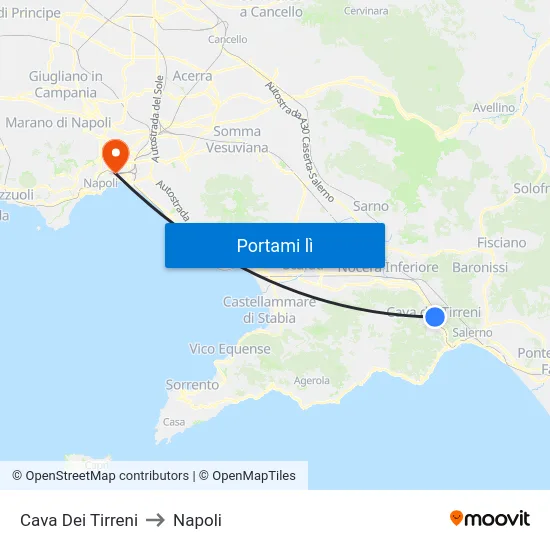 Cava Dei Tirreni to Napoli map