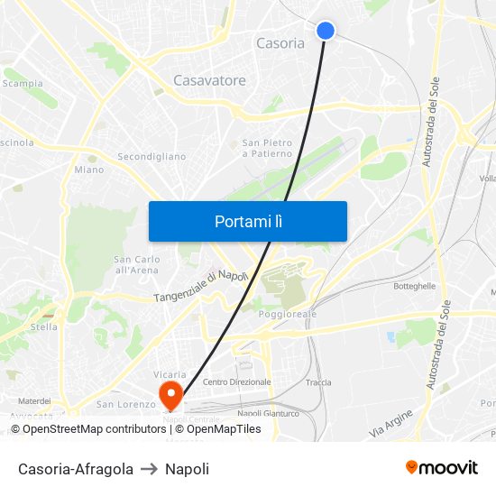 Casoria-Afragola to Napoli map