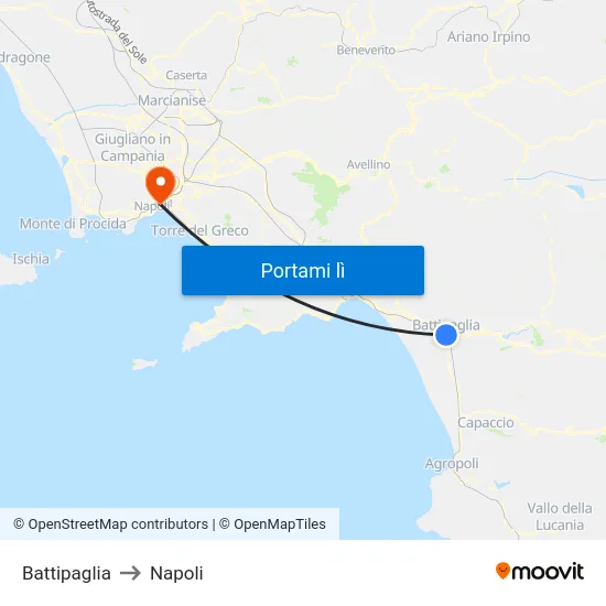 Battipaglia to Napoli map