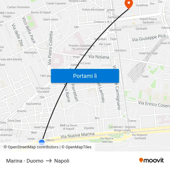Marina - Duomo to Napoli map
