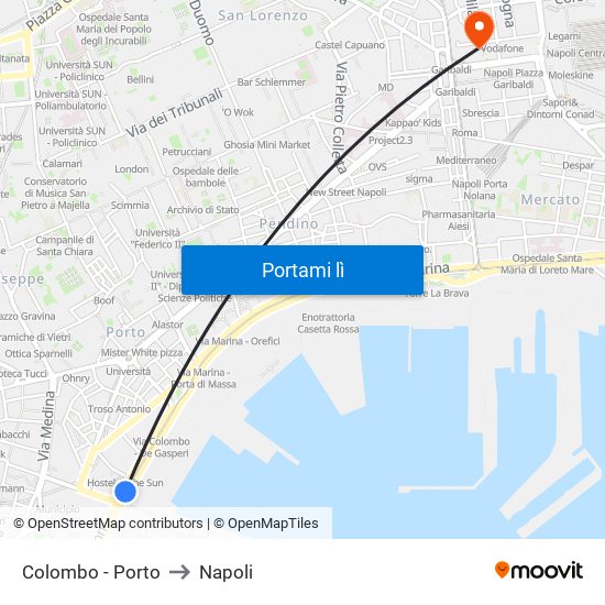 Colombo - Porto to Napoli map