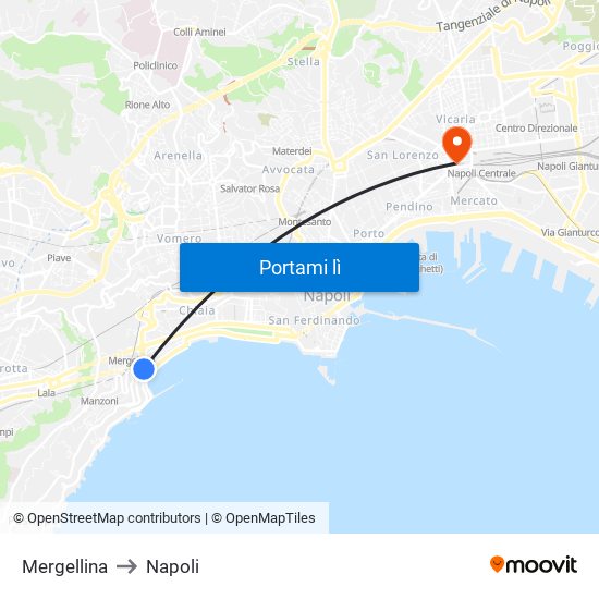 Mergellina to Napoli map