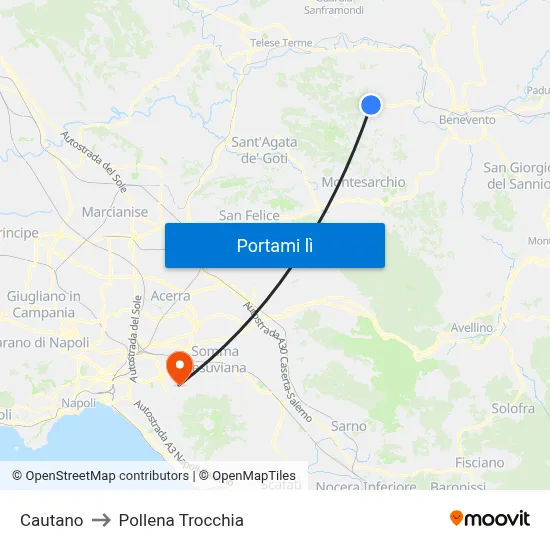 Cautano to Pollena Trocchia map