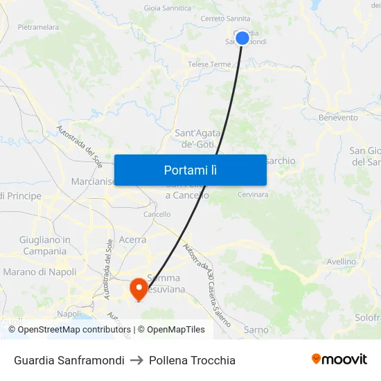 Guardia Sanframondi to Pollena Trocchia map