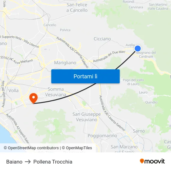 Baiano to Pollena Trocchia map