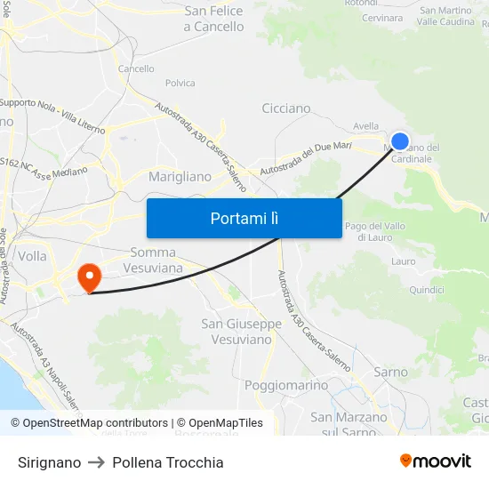 Sirignano to Pollena Trocchia map