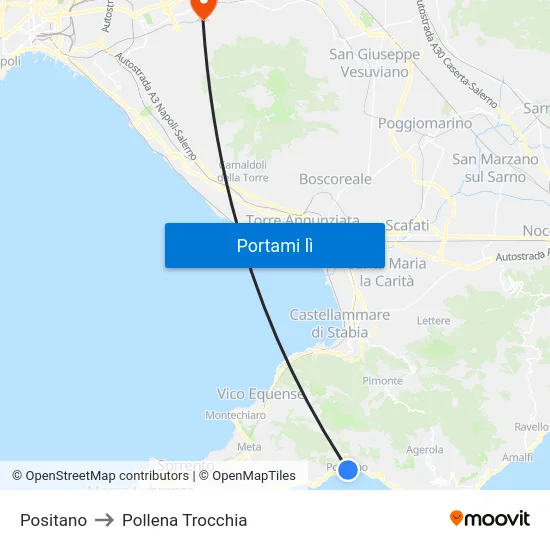 Positano to Pollena Trocchia map