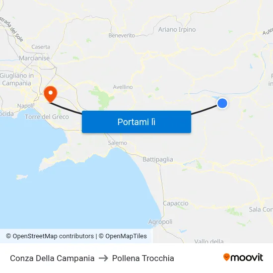 Conza Della Campania to Pollena Trocchia map