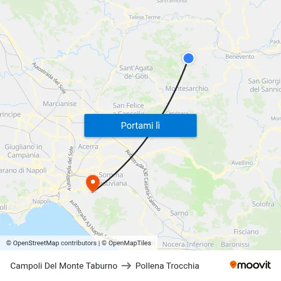 Campoli Del Monte Taburno to Pollena Trocchia map