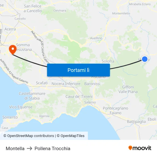 Montella to Pollena Trocchia map