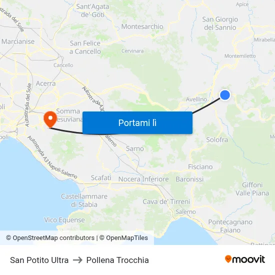 San Potito Ultra to Pollena Trocchia map