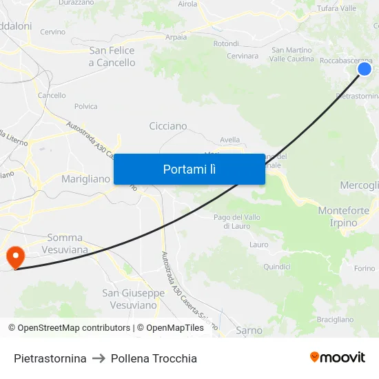 Pietrastornina to Pollena Trocchia map