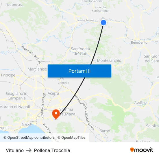 Vitulano to Pollena Trocchia map